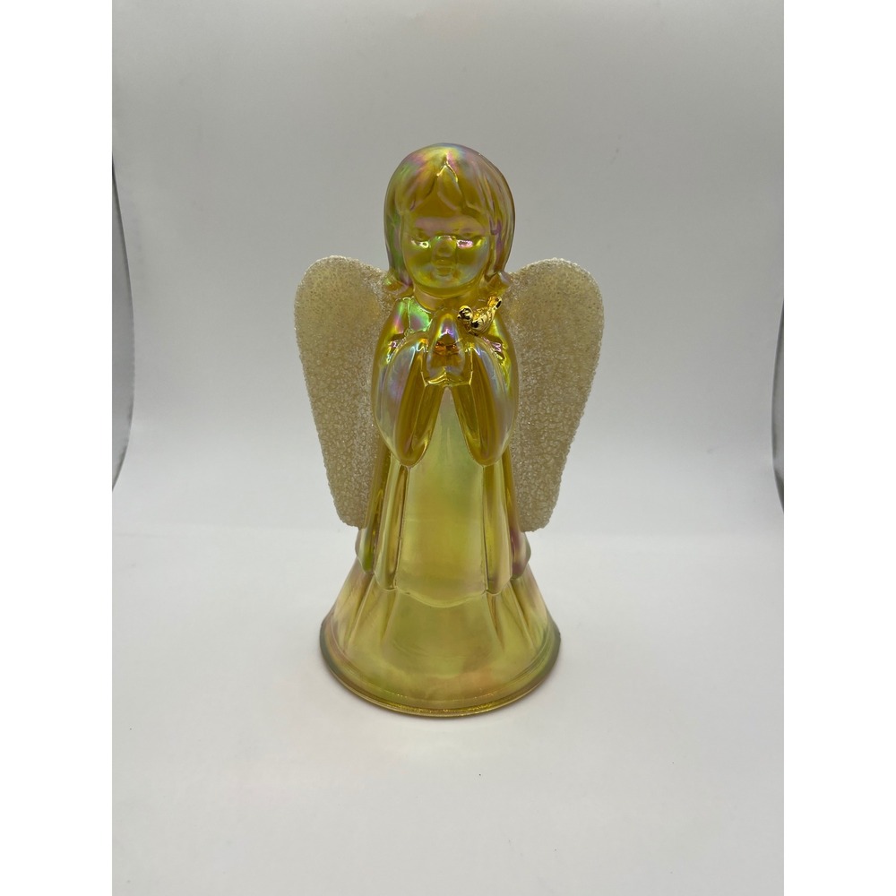 Fenton Iridescent Glass‎ Angel Praying Figurine Yellow Pink Rainbow Shine